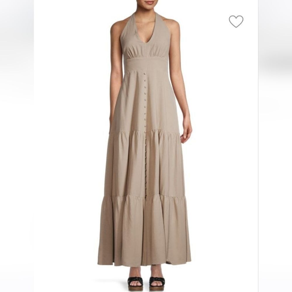 NWT Elie Tahari Open-Back Halter Back Tiered Maxi Dress